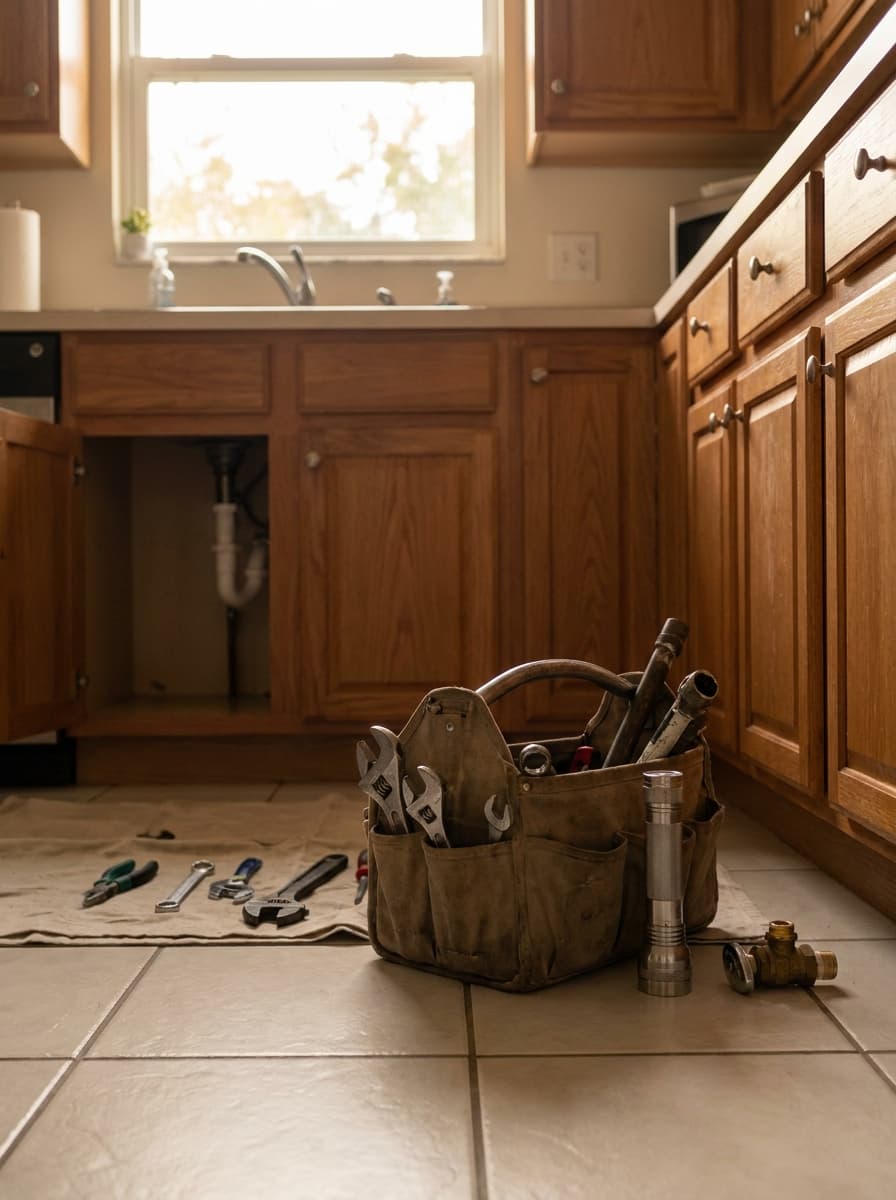 Technician responding to a burst-pipe emergency at night